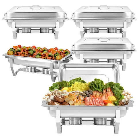 Stainless Steel Chafing Dish Buffet Set, 5-Piece 8qt Full Portion Rectangular Food Warmers with Lids for Catering, Food Service (Silver)