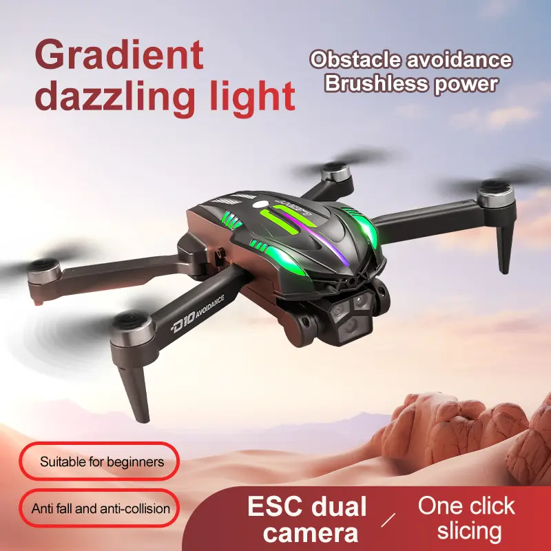 D10 high-definition dual camera drone, one click control, 2000mAh battery, gradient flowing light, obstacle avoidance on all sides, brushless motor, light flow electric adjustment is very suitable for aerial photography and beginners