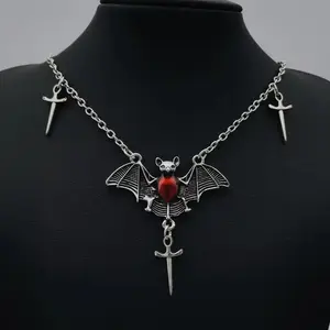 Vintage Gothic Heart Bat Pendant Necklace for Halloween Fashion Statement Stylish Jewelry for Women Unique Statement Necklace Gothic Accessories