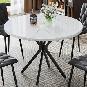 Hooseng 39 Inch Round Dining Table - Modern White Marble Top with Black X Base for 4-5 People Small Space