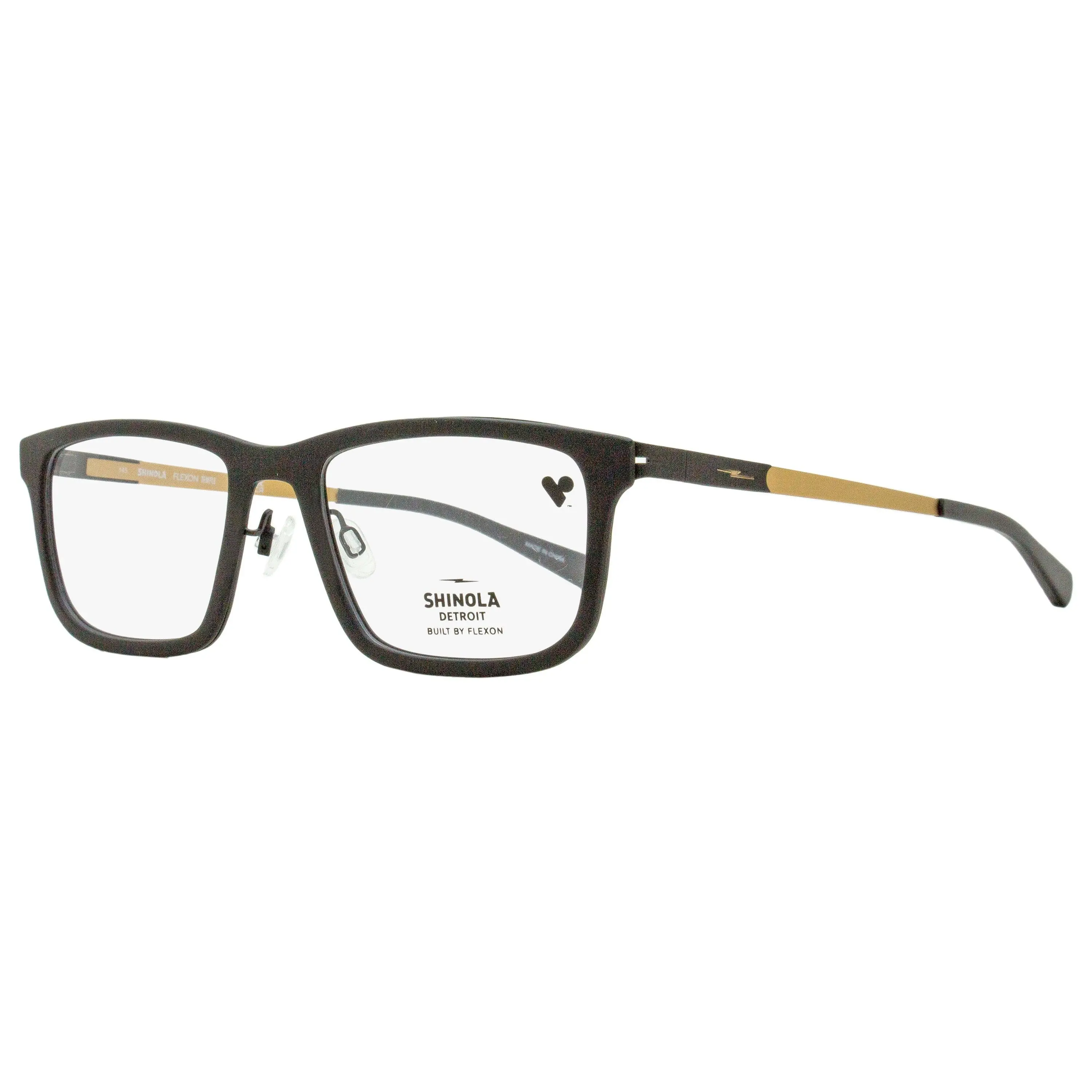 Shinola Men's Rectangular Optical Frames SH37000 - 55mm Matte Black-Gold, Metal & Plastic Construction, Flexible Flexon Temples, Male Fit, High Bridge, Thunderbolt Logo, Durability-Focused Fashion Eyewear