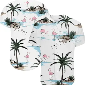 Summer White-Light Blue 3D Pattern Design Hawaii Palm Trees Baseball Jersey.