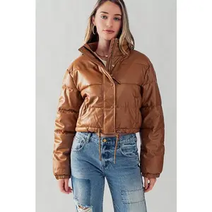 Faux Leather Puffer Jacket