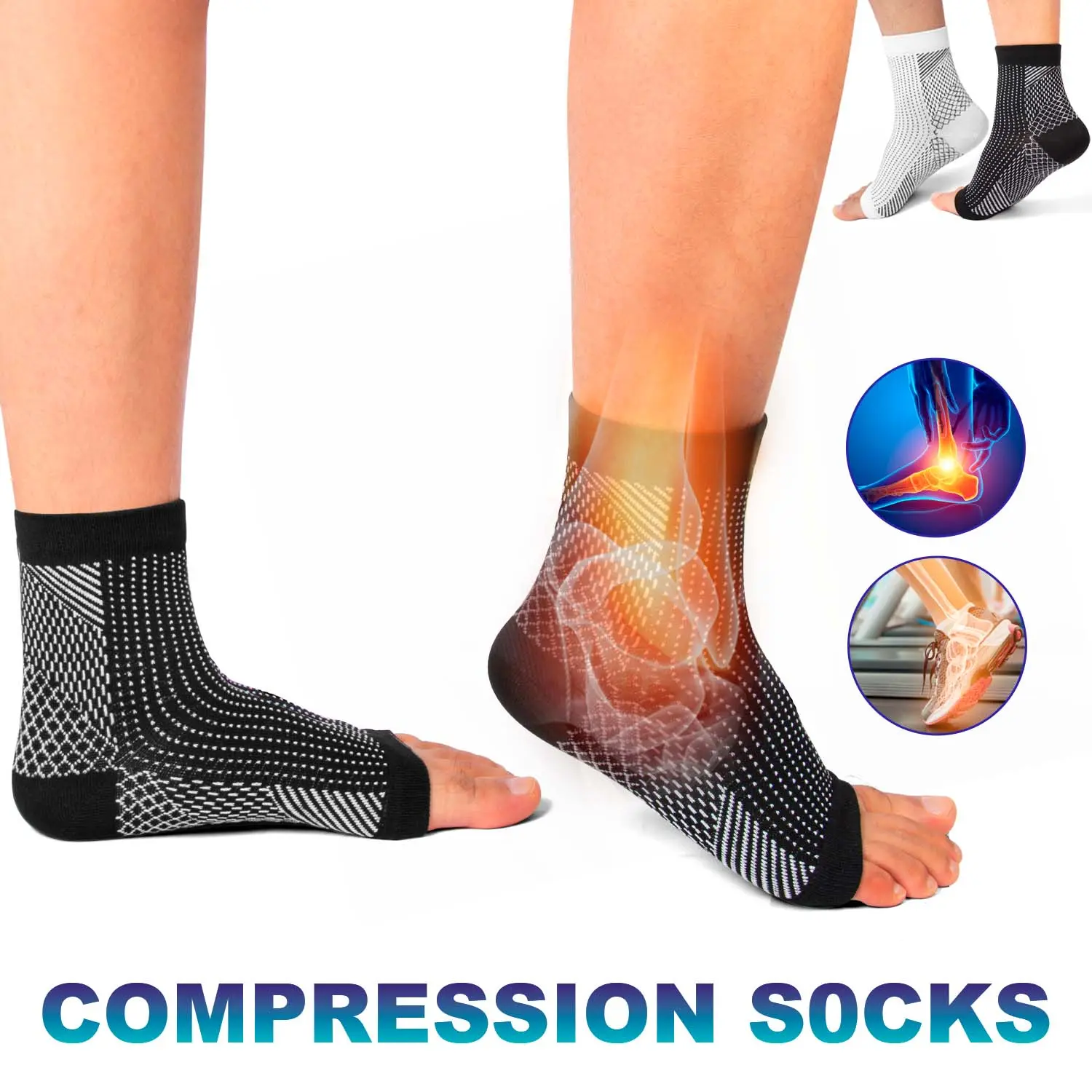 3 Pairs Stretchy Fabric Performance Compression Socks for Women Men - Ankle Brace Support Sleeves, Open Toe Grip Socks for Plantar Fasciitis, Heel Pain Relief, Multi-Sport Athletic Recovery, grip socks for soccer