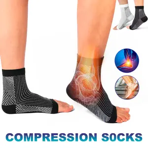 3 Pairs of Socks, Ankle Compression Socks for Women Men Plantar Fasciitis Relief, Open Toe Compression Socks, Foot Support Sleeves for Heel Pain, Achilles Tendonitis, Swelling, Sports, Running, Everyday Use, Black/White