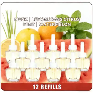 Plug In Air Fresheners for Home, 12 Pack – Musk, Lemongrass, Citrus Mint, Watermelon Refill for Home, Bathroom, Bedroom, Compatible with Air Wick & Glade
