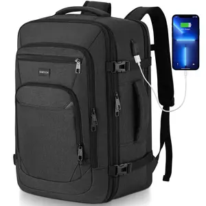 YAMTION Black Expandable Travel Backpack, USB Charging & Large Capacity Laptop Bag for Business Trips