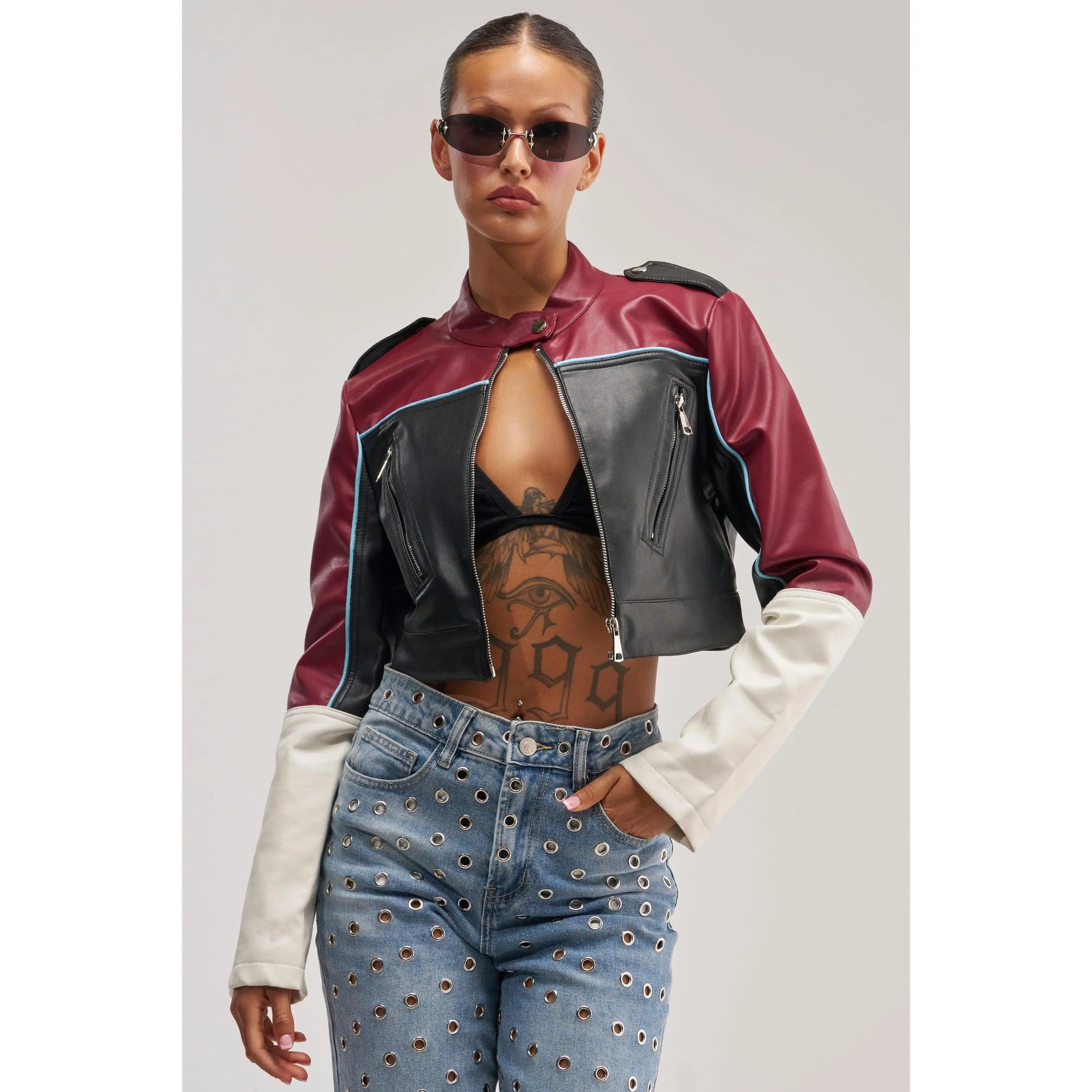 BETTER LUCK CROPPED MOTO IN BURGUNDY