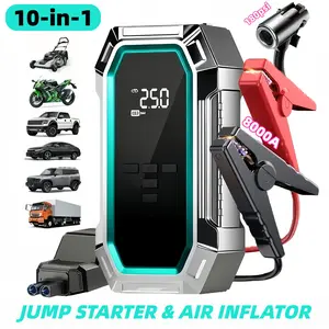 10-in-1 Car Repair Tools, Wireless Tire Inflator, Vehicle Tire Inflator, including 180 PSI air compressor, 12/24V battery boost starter, 8000mAh battery pack, tire pressure monitor, intelligent jumper connector, Intelligent jumping box