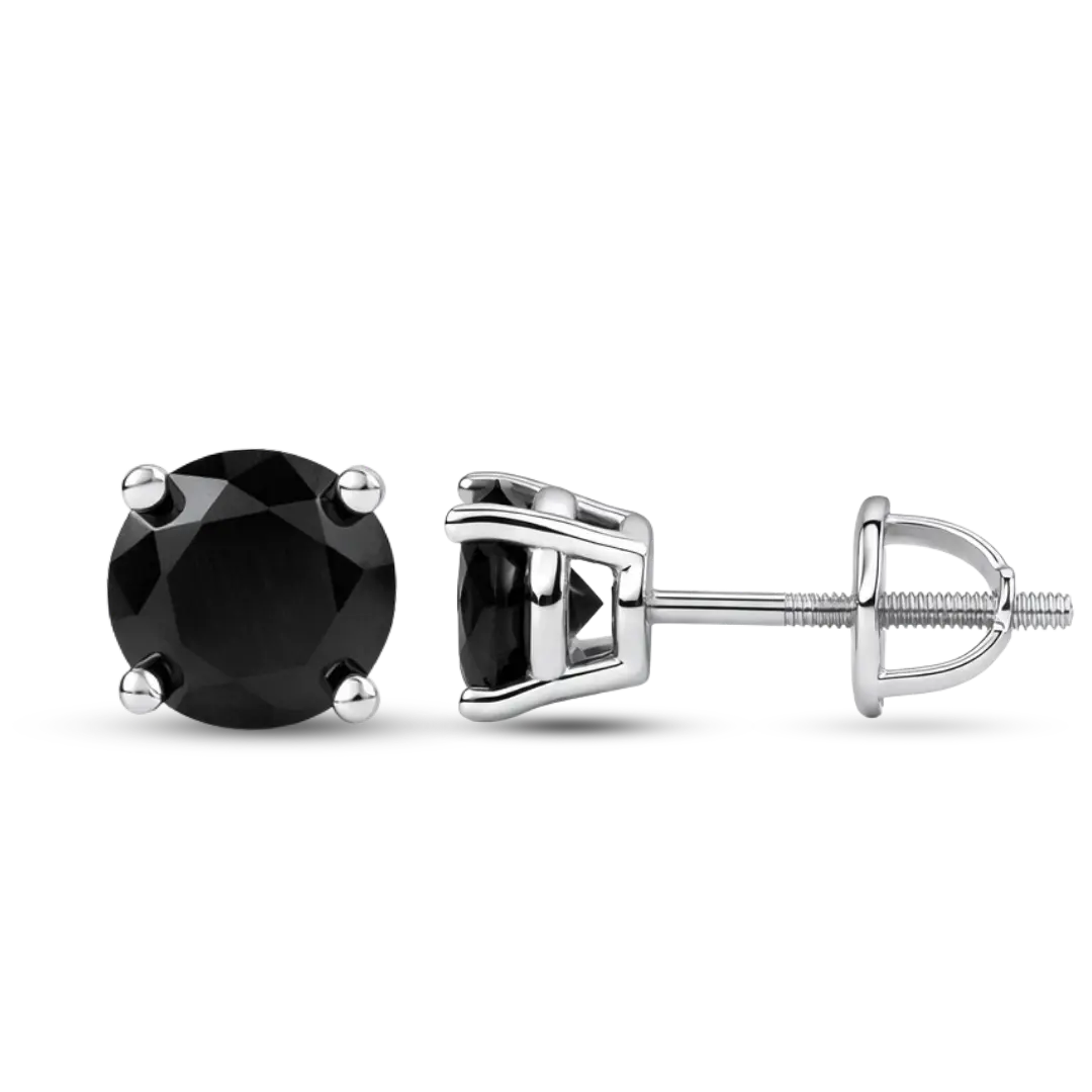 Black Moissanite Stud Earrings Real 925 Sterling Silver 3-8mm Screwback Men's or Women's Hip-Hop Jewelry