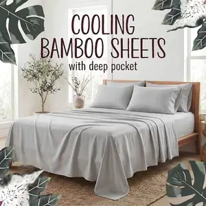 Bamboo Cooling Sheet Set 4pcs - Hypoallergenic Deep Pocket Bedding for Hot Sleepers