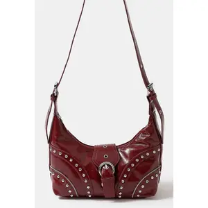 Fame Faux Leather Studded Trim Shoulder Bag