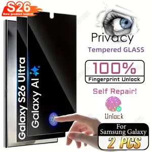 2PCS Privacy Screen Protector for Samsung S24 S24 Plus S24 Ultra S25 S25 Plus S25 Ultra S26 S26 Plus S26 Ultra Tempered Glass Accessories with Ultrasonic Fingerprint Support