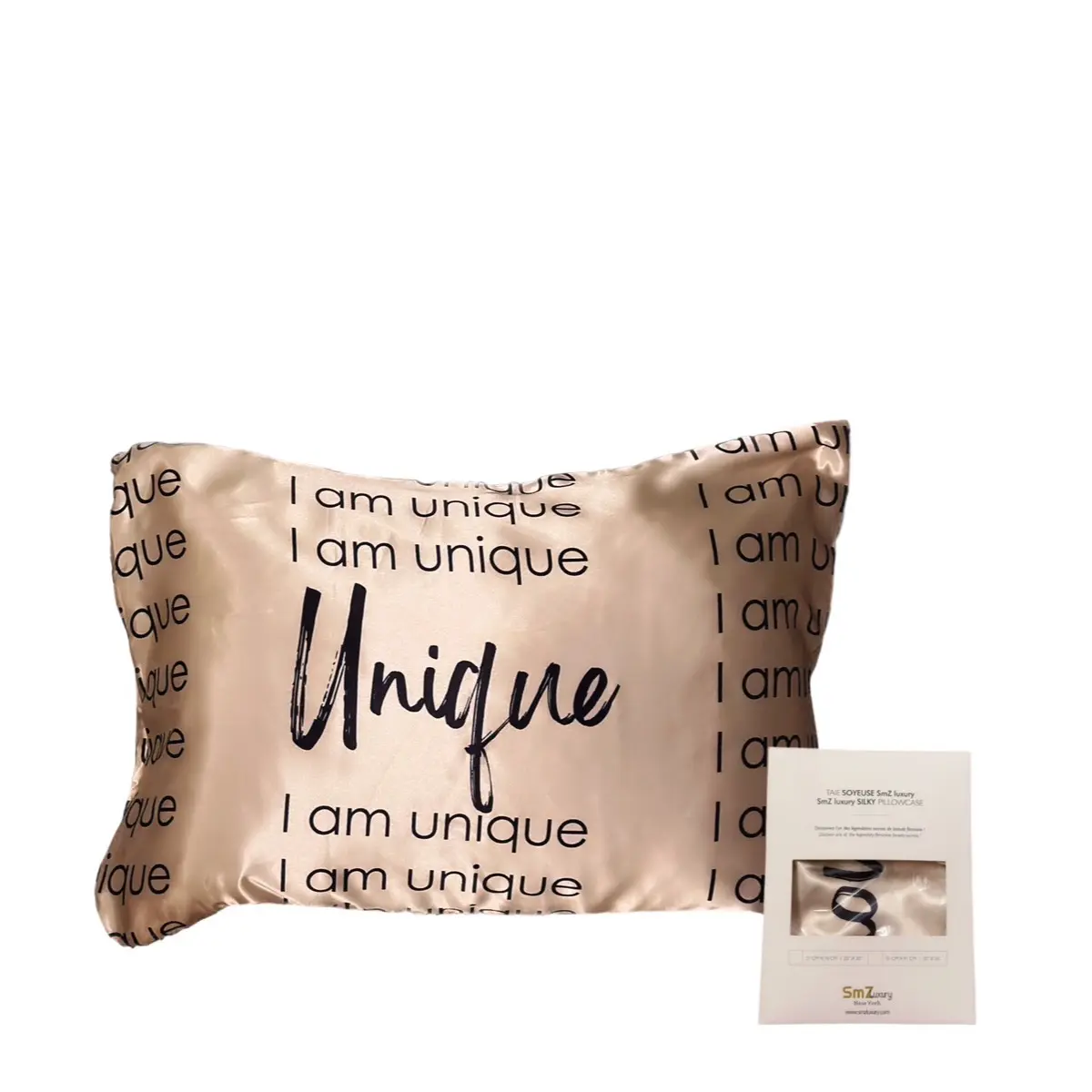I am unique champagne color silk satin pillowcase  Queen size bliss y