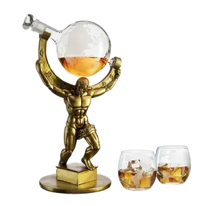 Atlas Bronze World Globe Whiskey Decanter Set - 15" Tall - With 2 World Glasses - For Whiskey, Scotch, Bourbon, Cognac and Brandy - 1000ml - By The Wine Savant - Atlas Decanter Whiskey