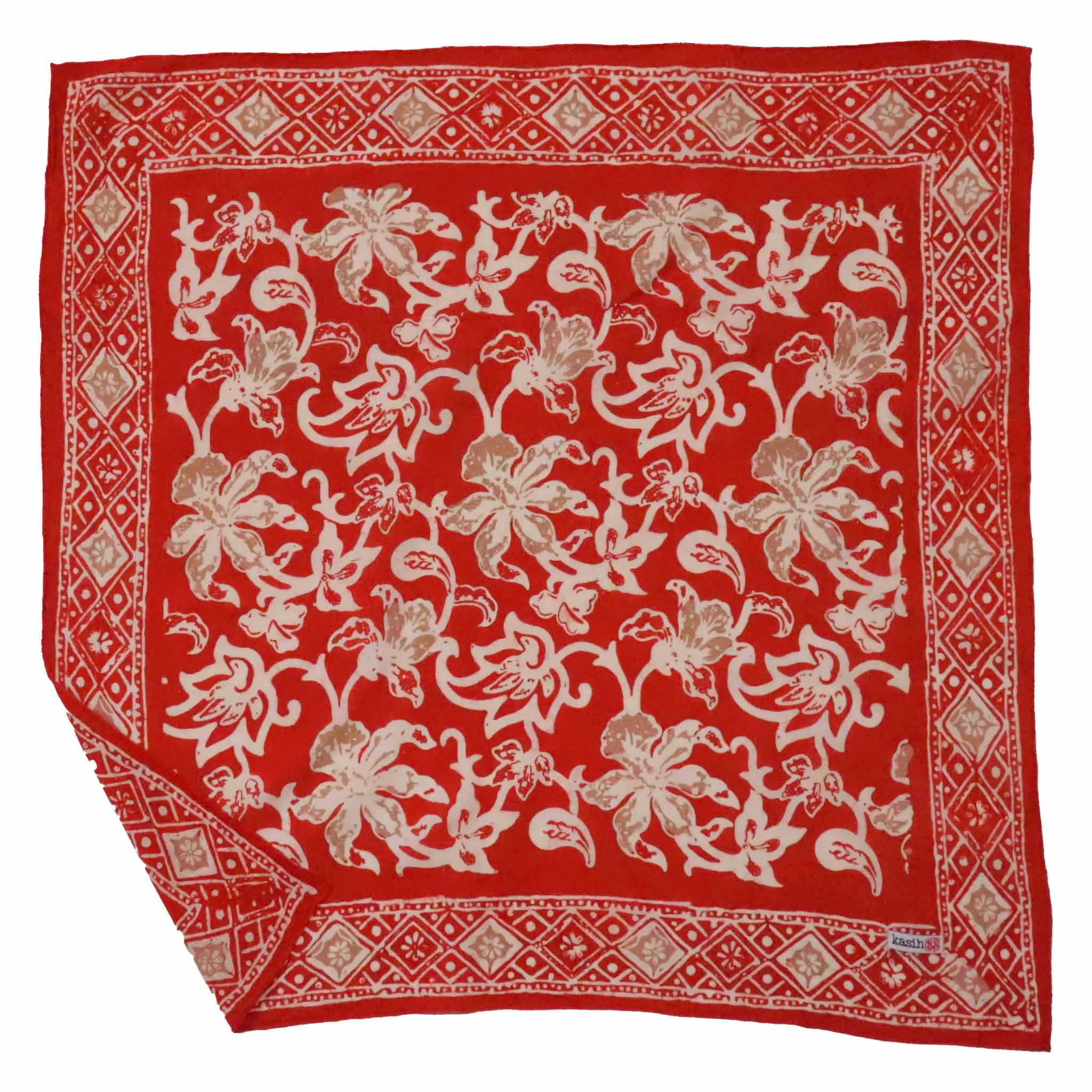 Hand Dyed, Batik Bandana, Fiery Flora, Red, Flower