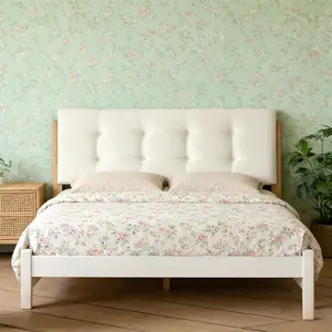 Premium Button-Tufted Linen Headboard Cushion with Solid Wood Legs for Bedroom(Beige) bed frame easy assembly rustic bedframe wingback design handmade head board