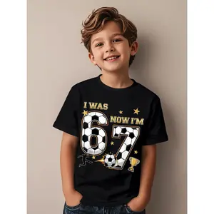 I was 6 Now I'm 7 Year Old Birthday 67 Soccer 7th Birthday Novelty Aesthetic Graphic Kid T-Shirt Popular Kid T Shirts Street Style Tops Tees for Kid