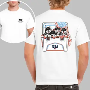 American Boy Outfitter Husky Puppies T-shirt, 2-sided Graphic Tees, Cute Dog Shirt for Men and Women, Cotton Casual Wear