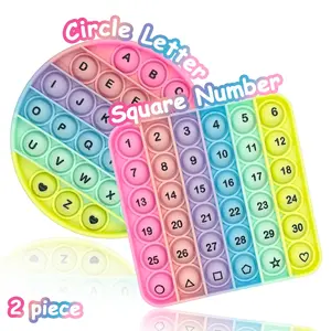 2pcs/pack Square Numbers & Circle Letters Learning Board Number Counting Blocks for Kids Age 3+, Safe Silicone, Quick Push Bubbles, Sensory Toy, Educational Gifts