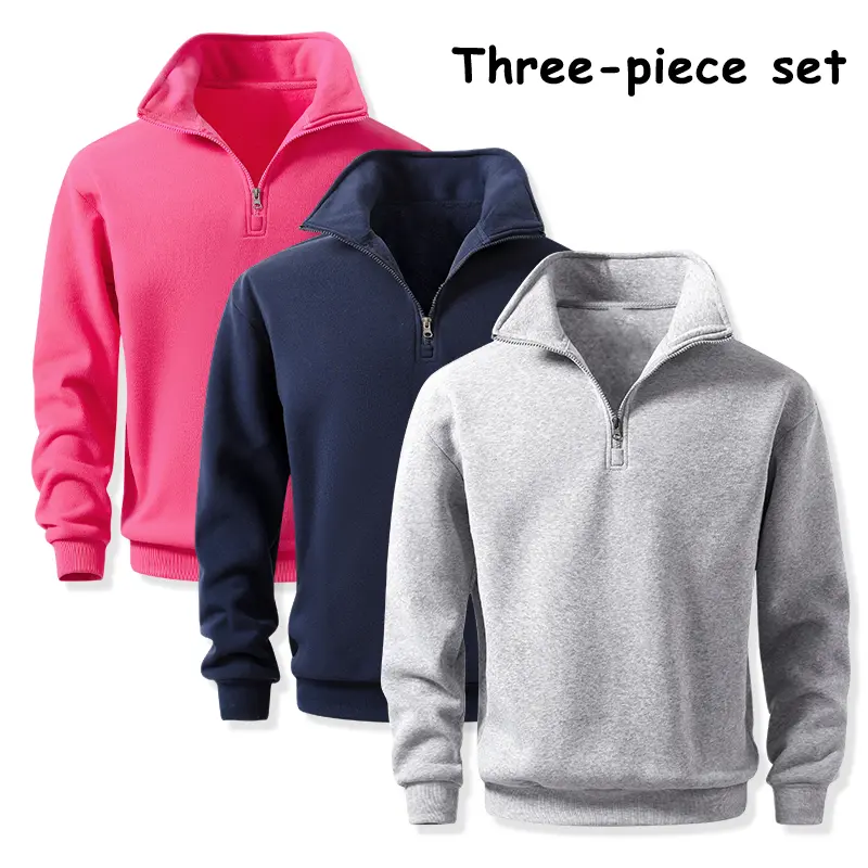 Men’s Athletic Training 3-Pack Quarter-Zip Stand-Collar Pullovers — Soft Long-Sleeve Solid Sweatshirts, Loose Fit for Gym, Running, Hiking, and Everyday Active Wear