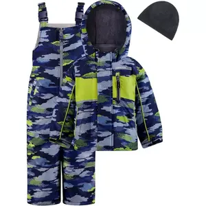 LONDON FOG Big Boys' Heavyweight 2-Piece Coat & Snowbib Snowsuit Set, Lime Print, 10/12