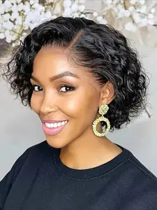 Pixie Cut Curly Wave Wig 13x1 T Part Lace Front Human Hair Wig for Women 150% Density 6Inch Christmas Wig Lace Front Wigs