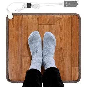 19.7x21.7in Heated Mat - Foot Warmer Desk, 110V Heating Pad with 3 Timers & 10 Temperatures for Winter Home Office (Brown)