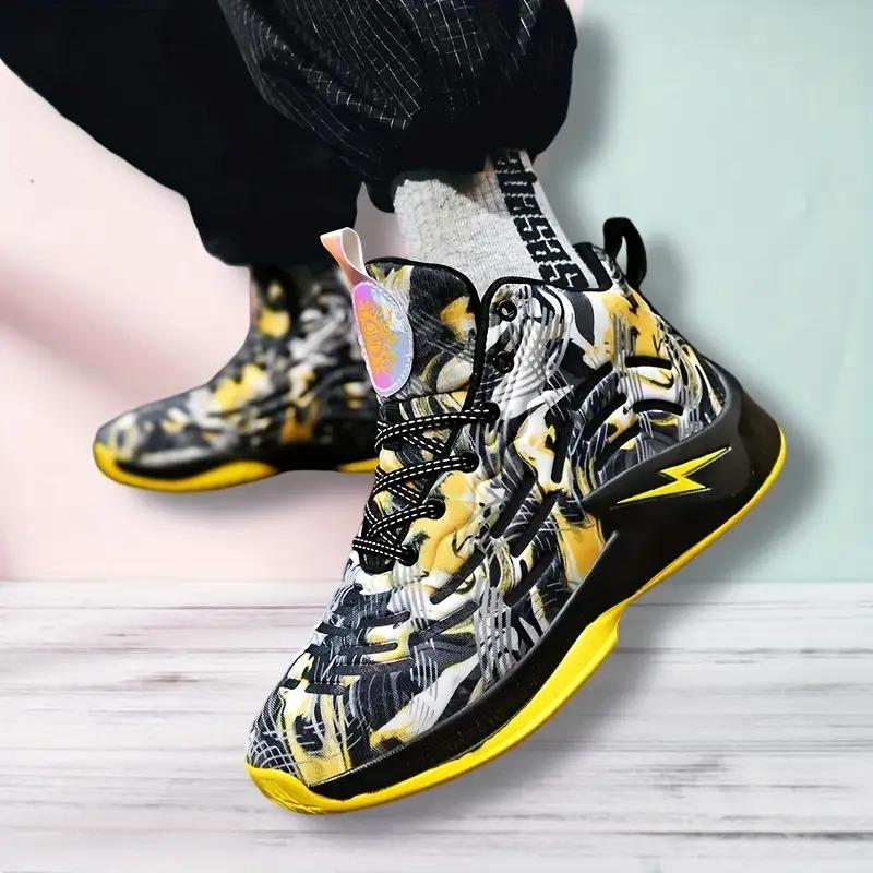 Men's and women's mid-top basketball shoes, small sizes for students, breathable PU upper and wear-resistant non-slip cushioning sole, suitable for sports and casual wear - stylish lace-up training shoes