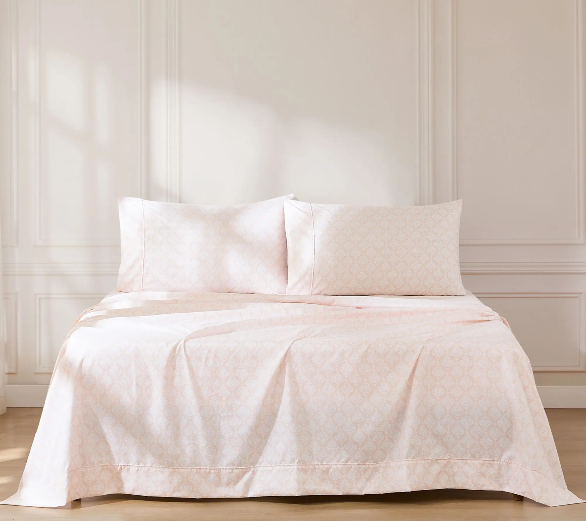 Lush Decor Romer Damask Sheet Set Peach 6-Piece Set Queen