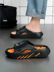 1 Pair of Men's Plus Size Massage Slides: Anti-slip Thick Sole, Trendy & Cool, EVA Material + Wave Massage Insole, Ideal for Men and Women's Daily Streetwear & Home Wear