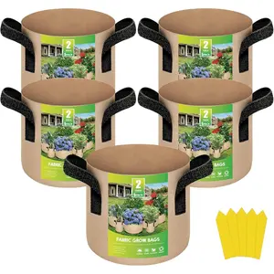 5-Pack 2 Gallon Grow Bags Heavy Duty Thickened Nonwoven Aeration Fabric Pots with Handles, Cloth Pots for Plants, Vegetable, Flower, Tomato Potato