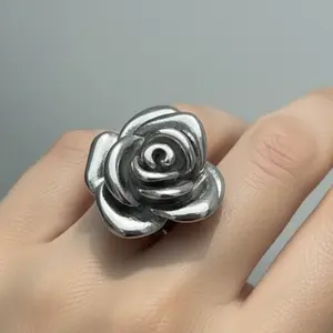 Antique Finish Rose Ring | Sculptural Floral Design | Stainless Steel