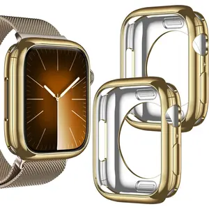 2 pack case cover for Apple Watch Series SE2 se 6 5 4 40mm, ultra thin soft TPU shockproof edge case cover bumper protector for iWatch accessories (no screen protector) Gold + Gold, 40mm