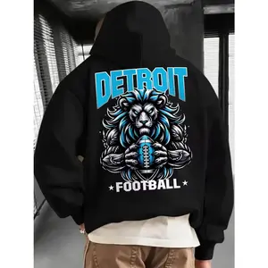 Creative Gifts, Gifts for Men, 1pc Detroit Football Creative Graphic Print Casual Hoodies, Suitable for Football Enthusiasts, Men'S Hoodie and Sweatshirt, New Stylish Printed Casual Pocket Hoodie, Thickened, Suitable for Autumn and Winter, Unisex.