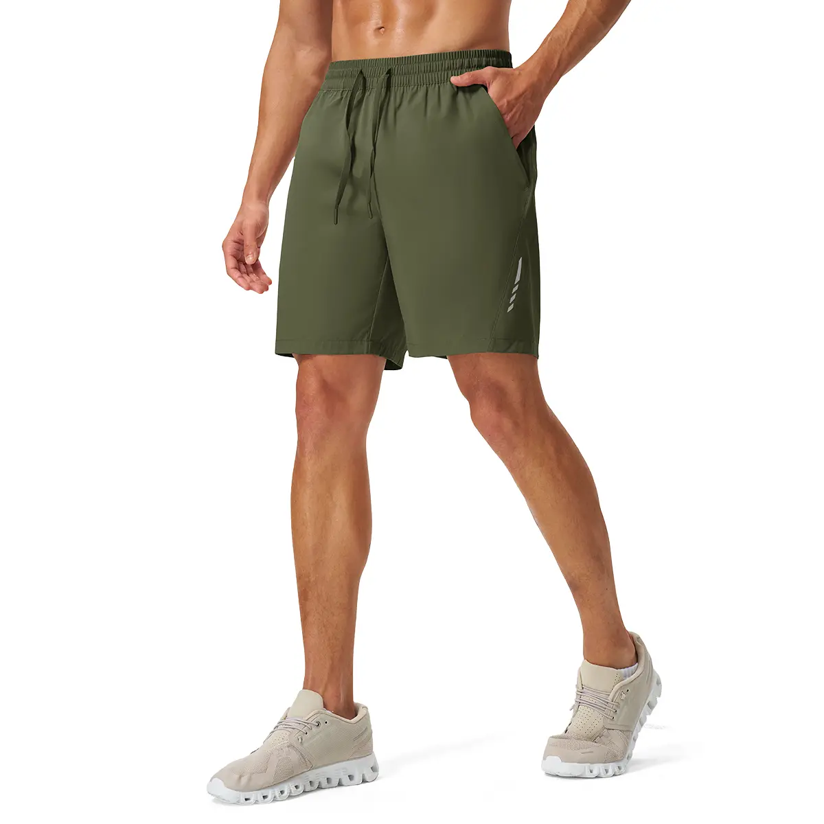 YSENTO Men's Training Quick Dry Outdoor Hiking Shorts 7" Athletic Workout Running Shorts with Zipper Pockets Reflective Strip Elastic Waist Drawstring