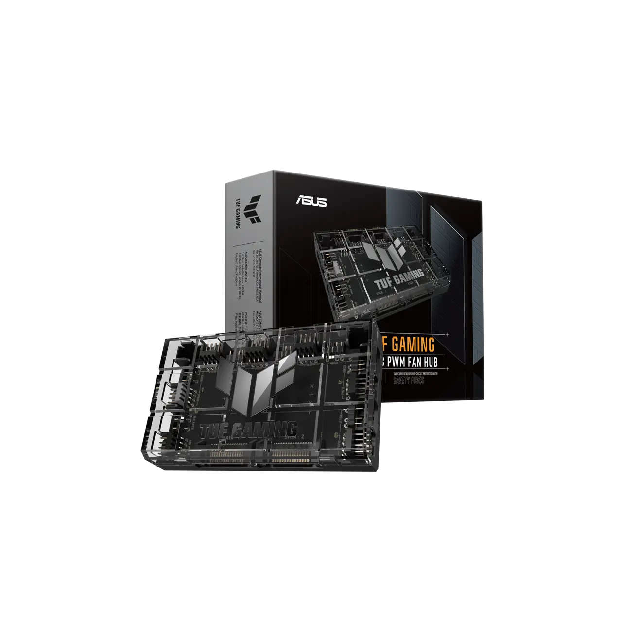ASUS TUF Gaming ARGB PWM Fan Hub (connects six case fans, PWM fan and RGB controller, clear power and operation indicators, stable dual SATA power support)