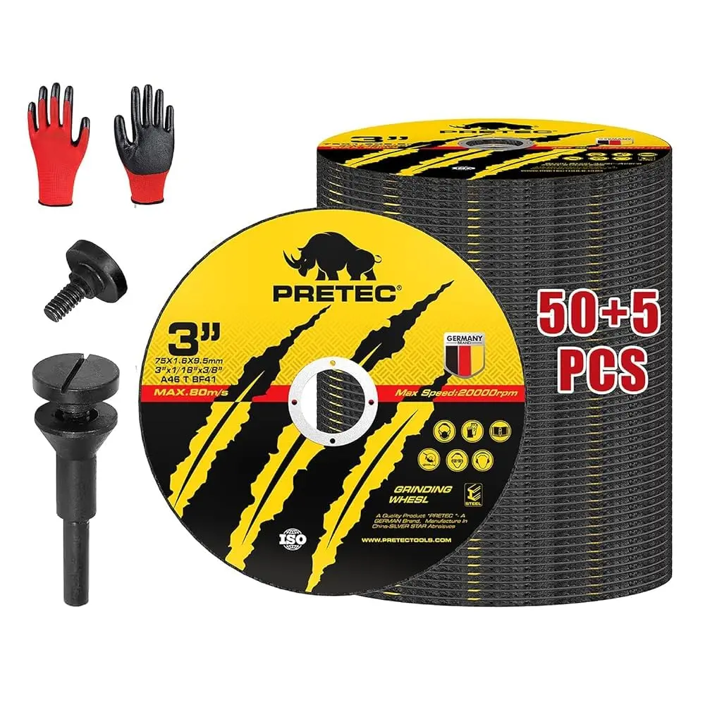 55PCS 3" Die Grinder Cut Off Wheels with 1/4" Mandrel Kit, 3/8" Arbor Metal & Stainless Steel Cutting Discs for Rotary Tools, Drill Attachment