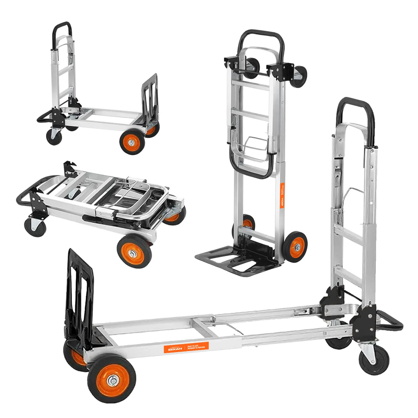 Sekam Hand Truck and Collapsible Wagon, 2-in-1 Heavy-Duty Aluminum Wheeled Trolley with Folding Frame, 800lb Capacity for Warehouse & Supermarket