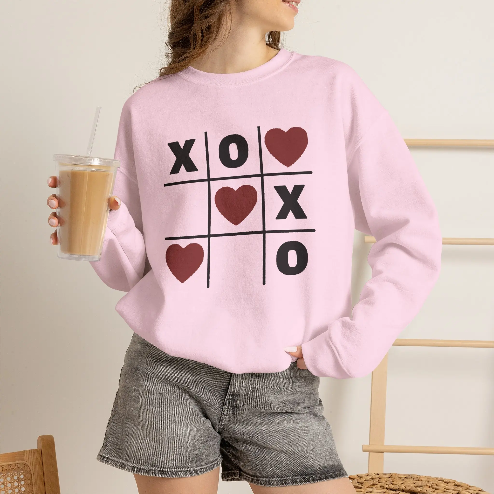 Men's X's and O's Valentines Day Sweatshirt - Romance-Themed, Fitted, Tubular Jumper with Playlists Design