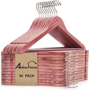 30 Pack Cedar Coat Hangers, Wooden Suit Hangers with Non-Slip Pant Bar, Cedar Hangers for Closet Organization, Shirts, Jackets, Dresses, and Pants