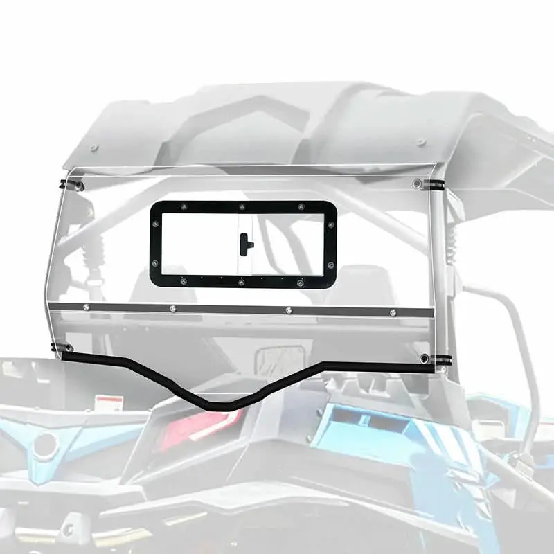 StarknightMT Auto Parts Replacement Sliding Vent Rear Windshield with PC Glass, UV Filtering Rain Guards Visor Extender Solar Shield Windshield Seal, Compatible with CFMOTO ZFORCE 800 EX 2014-2022, All-Weather UTV Exterior Accessory, Uv Filtering Rear Win