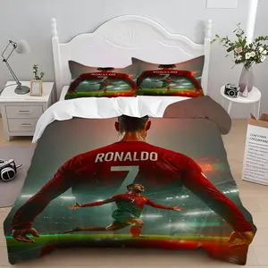 3pcs Ronaldo Football Theme Bedding Set, Colors, Includes Player Name Number, Soft, Perfect Gift
