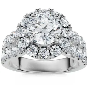 2 1/2 Ct Halo Round Diamond Double Row Engagement Ring 10k White Gold Lab Grown