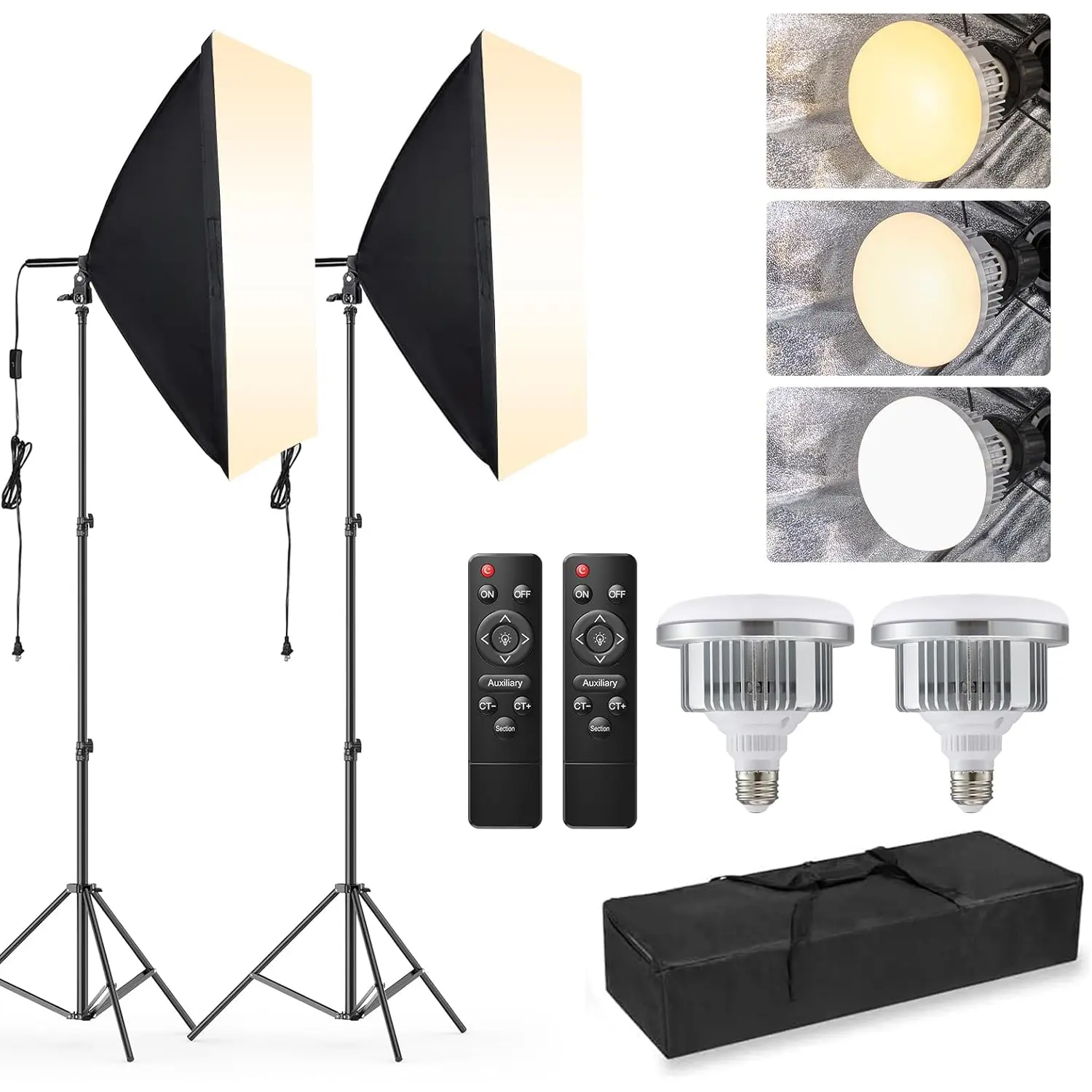 Softbox Lighting Kit, 2x20''x28'' Photography Soft Box with 2 count 85W 6000K E27 LED Socket LED Bulbs, Studio Lights for Photography/Video Recording/Live Streaming