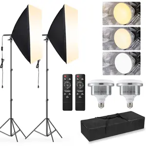 Softbox Lighting Kit, 2x20''x28'' Photography Soft Box with 2 count 85W 6000K E27 LED Socket LED Bulbs, Studio Lights for Photography/Video Recording/Live Streaming
