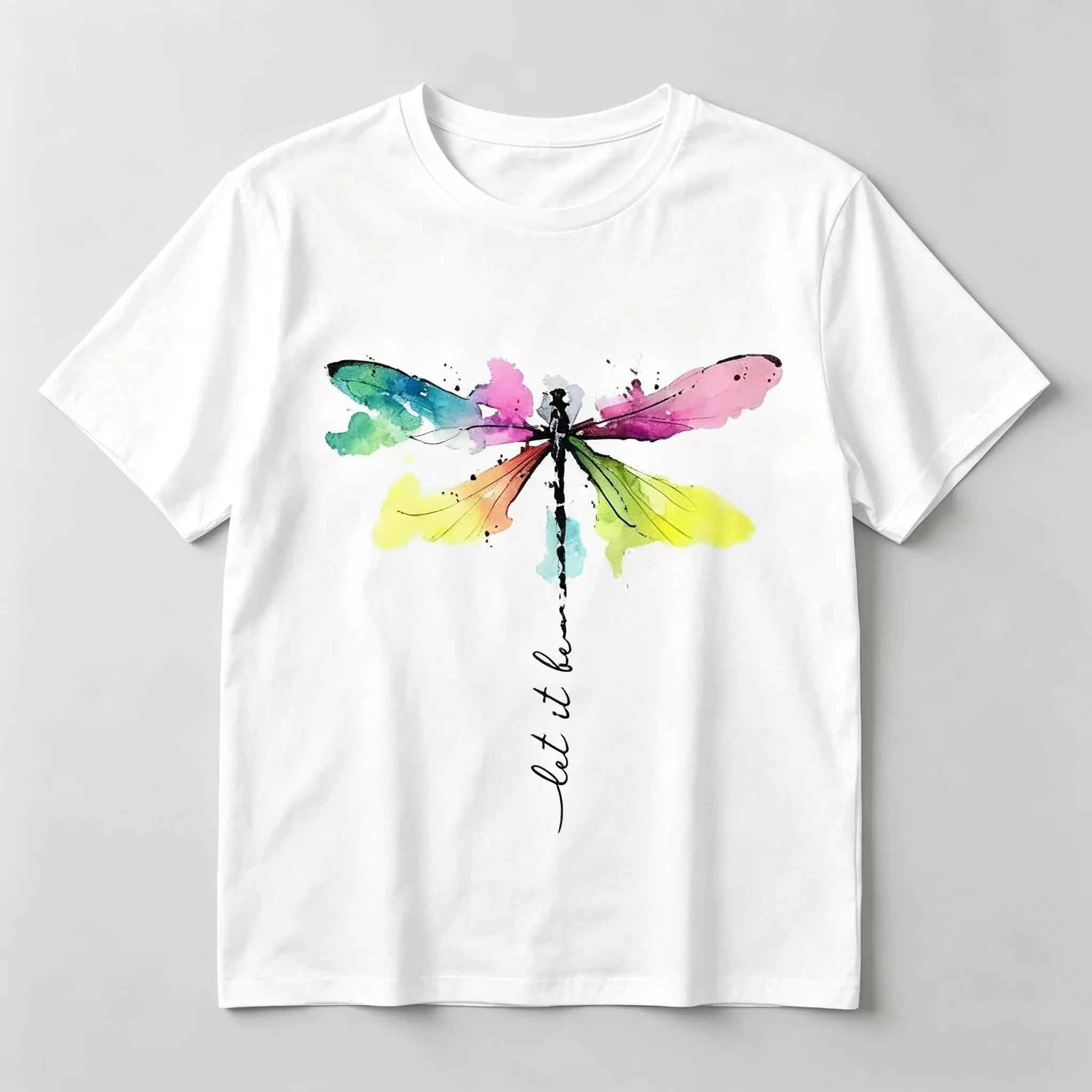 Dragonfly Art Printed T-Shirt, Unisex Short-Sleeve Casual Streetwear Style in 100% Cotton with Round Neck and Quote Check Embroidery, Shortsleeve, Fabric Fit Man