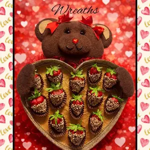 Valentines Wreath Attachment Chocolate Box Wreath Attachment 16x13 Cutie Bear with Chocolate Covered Strawberries