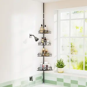 Shower Caddy For Bathroom 4 Height Adjustable Shelves With Tension Pole Towel Bar Hanging Hook Floor Standing Bath Storage Rack 8.66-116.14IN shower organizer caddy basket bathroom organizer shelf storage rack Rust-Resistant Corner
