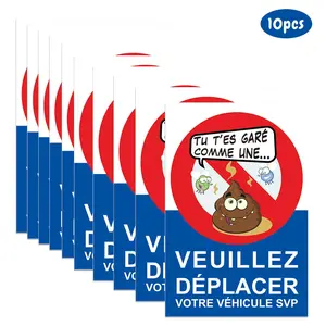 10pcs French Parking Warning Stickers, Strong Adhesive, Difficult to Remove, Windshield Prank Labels, Car Decals, 15x10cm, Sticker For Cars